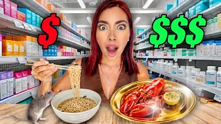 Probando la comida MÁS BARATA VS CARA de la FARMACIA💸😮‼️ no esperaba esto… | Rebeca Mendiola 