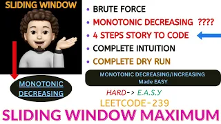 Sliding Window Maximum Monotonic Deque INTUITIVE GOOGLE Leetcode-239 Dry Run