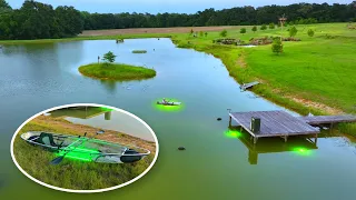 Exploring the 5 Acre Pond in a Glass Bottom Kayak! (Glowing LED Lights)