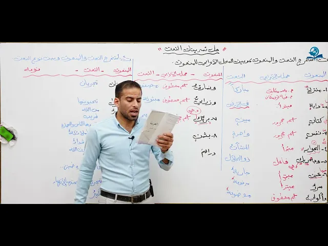 ⁣مادة اللغة العربية للصف الخامس الاعدادي المنهج الجديد : حل تمرينات النعت