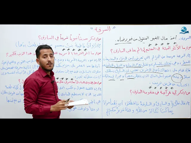 ⁣مادة التربية الاسلامية للصف الاول متوسط : السرقة