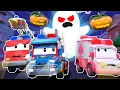 Halloween Special RESCUE SQUAD solves the spooky MYSTERY Rescue Cars Trucks