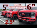 RACE RED FORD F250 F350 Comparison-2 5 Leveled vs 5 6 LIFTED