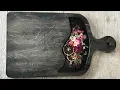 Pressed Flower Resin Charcuterie Board Tutorial Transparent Black Resin Copper Leaf Inlay