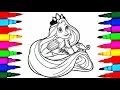 Learn Colours by Coloring Girl Tangled Princess Rapunzel Coloring Pages for Kids