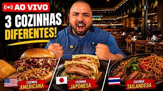 COMENDO 3 COZINHAS DIFERENTES EM UM SÓ DIA | AO VIVO