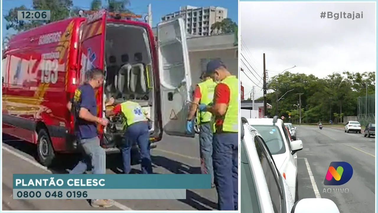 Motociclista fica ferido após se enroscar em fiação elétrica