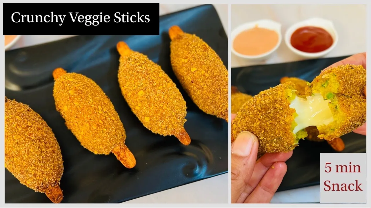 Extra Crispy Cheesy Veggie Sticks In Just 5 mins   Cheesy Aloo Poha Sticks   Veg Lollipop   Snacks