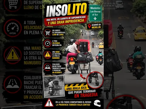 Insólito en la vía: Remolcan un carrito de supermercado a toda velocidad sobre el asfalto