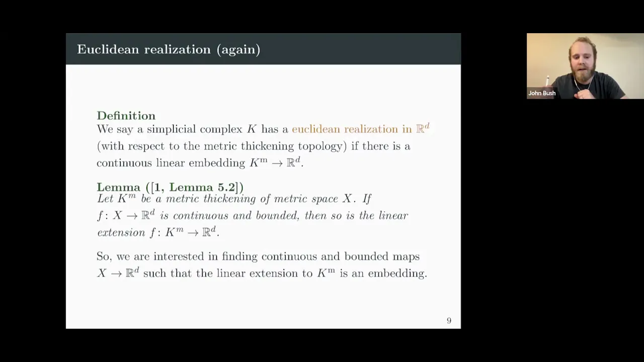 Johnathan Bush (11/5/21): Maps of Čech and Vietoris–Rips complexes into euclidean spaces