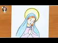 How to draw Mother Mary easy step by step simple art with rose Mother Mary drawing easy