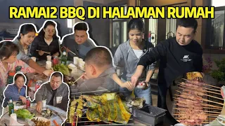 KESERUAN BERSAMA ADIK IPAR & TEMAN SUAMI BAKAR IKAN SATE KAMBING DI HALAMAN RUMAH MALAM HARI 