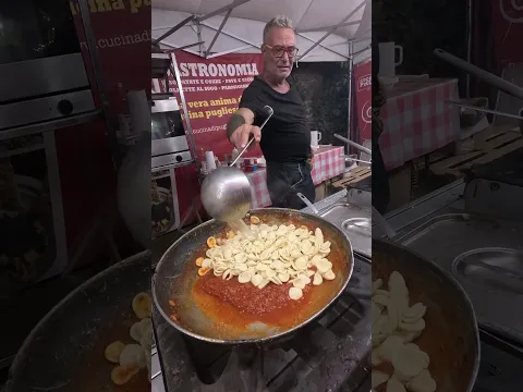 Cooking the Orecchiette Pasta from Apulia, Italy. Yummy Street Food