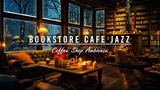 ☕Cozy Jazz Music with Bookstore Cafe Ambience & Crackling Fireplace for Study, Relaxing or Sleeping