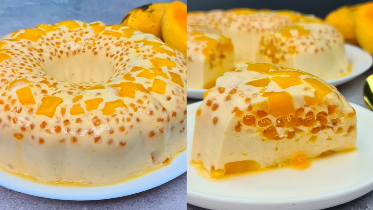 MANGO TAPIOCA JELLY CAKE | Mango Sago Jelly Dessert No Oven Pudding