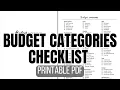 Budget Categories Checklist Printable PDF