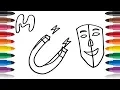 How to draw and color Letter M a Magnet and Mask
