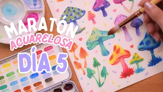 ¡Usa sólo manchas y colores para pintar! 🍄 | MARATÓN ACUARELOSA (DÍA 5)