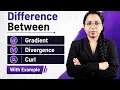 Difference between Gradient Divergence and curl with examples Bhagvati classes