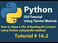 Python GUI How to open a file and reading its Content using askopenfile method Tutorial 16 2