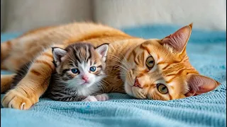 Cute kitten and mama kitten