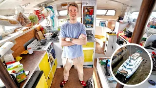 Our Alternative Tiny Home. 1975 Live-aboard Catamaran Tour | Wildlings Sailing
