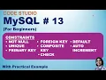 MySQL Tutorial 13 CONSTRAINTS - NOT NULL UNIQUE PRIMARY KEY FOREIGN KEY CHECK DEFAULT
