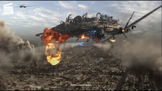 skyline nuclear missile vs alien spaceship hd clip 