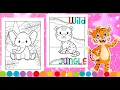 Wild JUNGLE Animals Coloring Page Color A TIGER ELEPHANT Cute ZOO Animals Coloring Book in Markers