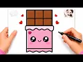 How to Draw a Cute Pink Chocolate Bar Easy Kawaii Drawing for Kids and Toddlers