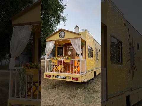 Our Little Cottage on Wheels Glows at Night ✨🚚 #cottagecore #tinyhomeonwheels #cozyliving