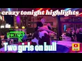 Two Girls on bull riding crazy funny riding