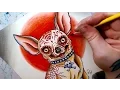 Watch Me Paint Sugar Skull Chihuahua Tattoo Watercolor Painting