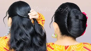 Easy Low Bun With Clutcher! Self Juda Hairstyle F Busy Morning! Low Bun Hairstyles F Long Hair #hair