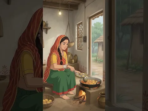 Gatte Ki Sabzi & Bajra Roti 🍛 Ghibli-Style Rajasthan ASMR #ghiblistyle #asmr #shorts