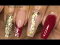 ACRYLIC NAILS RED NAILS NUDE GLITTER