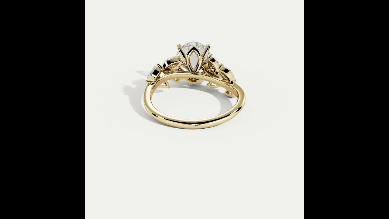 Vesper丨Oval Lab Diamond Engagement Ring with Marquise Leaf Diamond Band