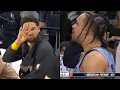 Klay Thompson shows Dillon Brooks how many rings he has as they talk trash from the bench