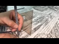 Time lapse Ink Illustration of Gothic Cathedral Architecture in process