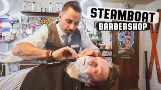 Traditional Barber Shop Relaxing Straight Razor Hot Shave Massage Steamboat Barbershop