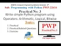 Python Practical-3 Write simple Python program using Operators MSBTE PWP 22616