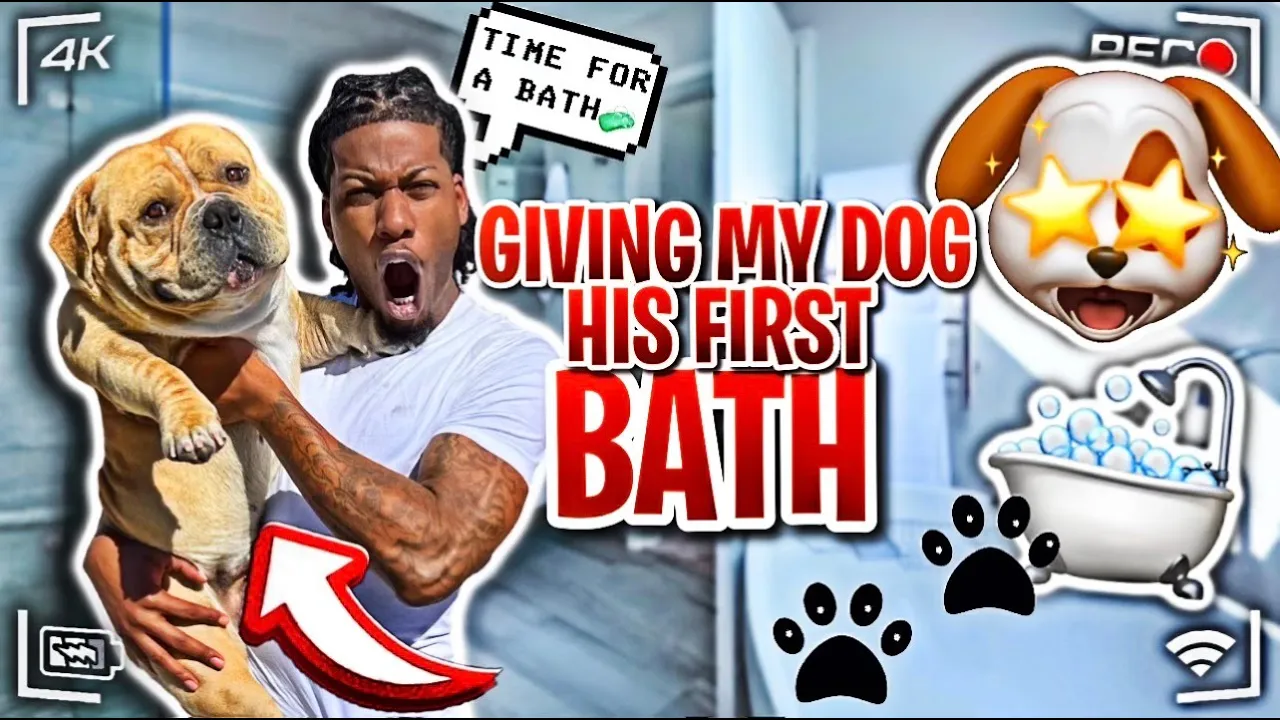 FIRST TIME GIVING MY DOG A BATH AT HOME!!!