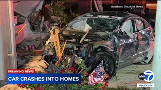 Out-of-control Tesla crashes into multiple homes in Orange County