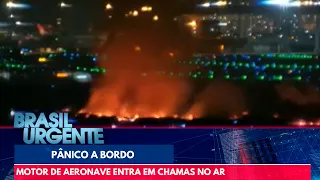 Turbina de avião pega fogo após decolagem