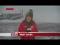 Winds whipping sideways snow blowing in West Haven