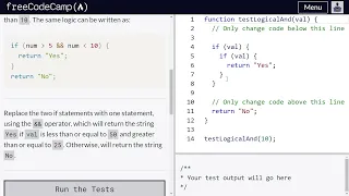 Comparison with the logical AND operator - freeCodeCamp 69 Basic JavaScript