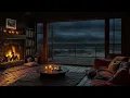 No Ads Crackling Fire & Ocean Rain | Best Rain in the Porch at Night | Sleep Deeply with Rain Sounds