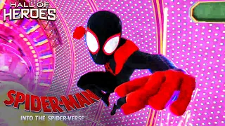 the heroes team up spider man into the spider verse hall of heroes