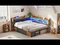 AOGLLATI Twin Corner Bed Frame with Bookcase and Hidden Storage Daybed with Charging Station