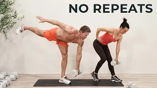 40 MIN FULL BODY Dumbbell Workout + Weighted Abs | No Repeats
